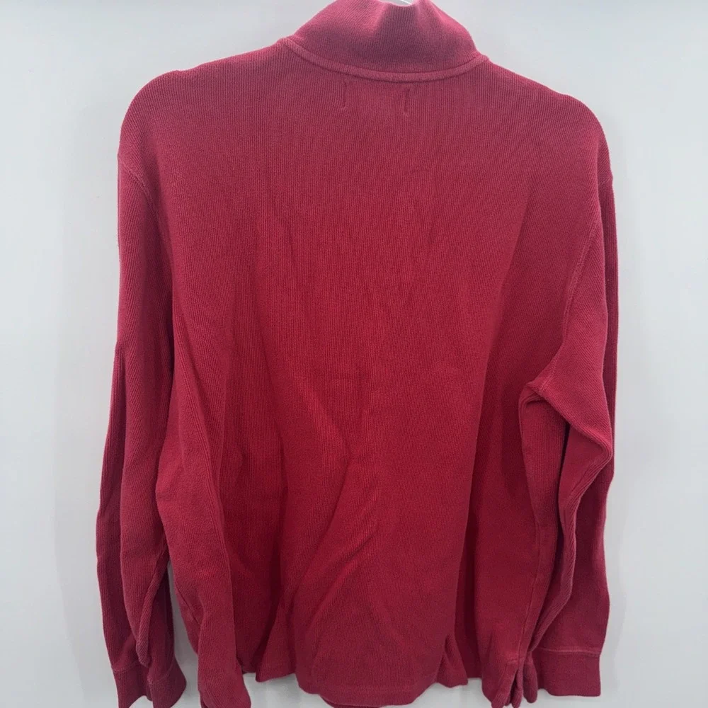 Polo Ralph Lauren Sweater Men Medium Red Solid Cotton Quarter Zip Sweatshirt VTG